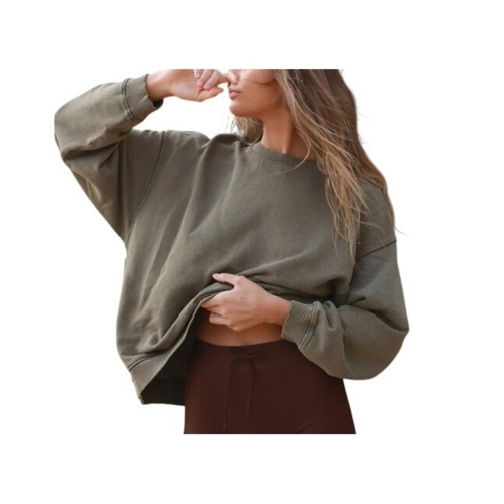 Free People FP Movement Womens XS Olive All Star Oversized Pullover Sweatshirt